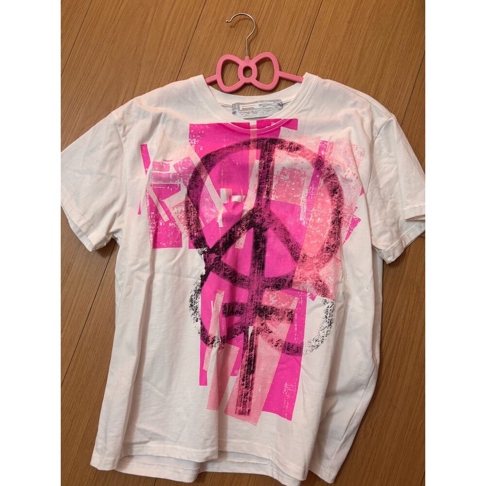 Y2k Love Drug War Graphic Print T-Shirt White Pink Tee size S